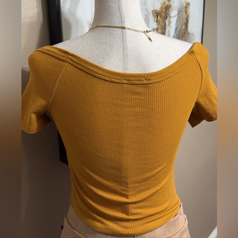 Mustard Off-Shoulder Button-Up Top - Picture 7 of 7